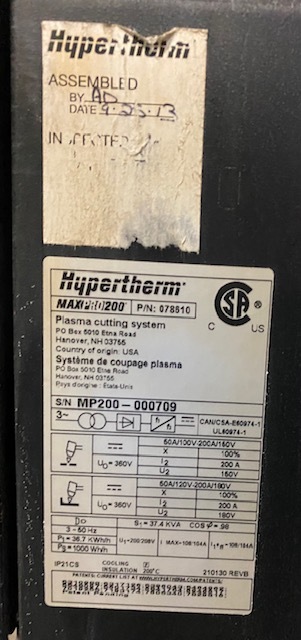 2014 HYPERTHERM MAXPRO200 Plasma Cutters | Machine Tools South